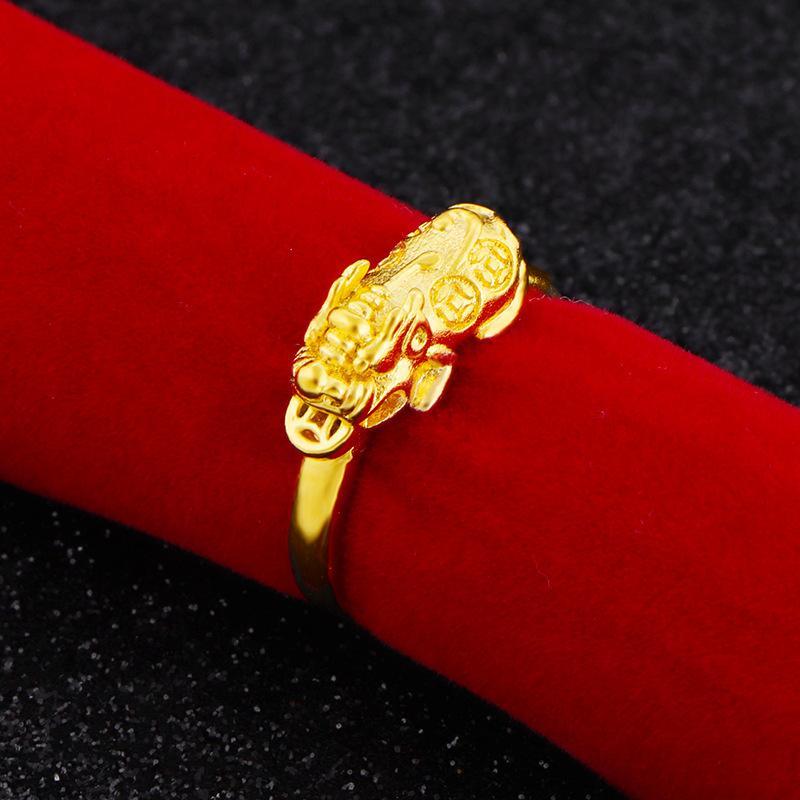 Gold Pixiu Brass Ring - Buddha Walks Shop