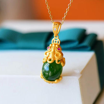 Natural Jade Pixiu Fortune Necklace - Buddha Walks Shop
