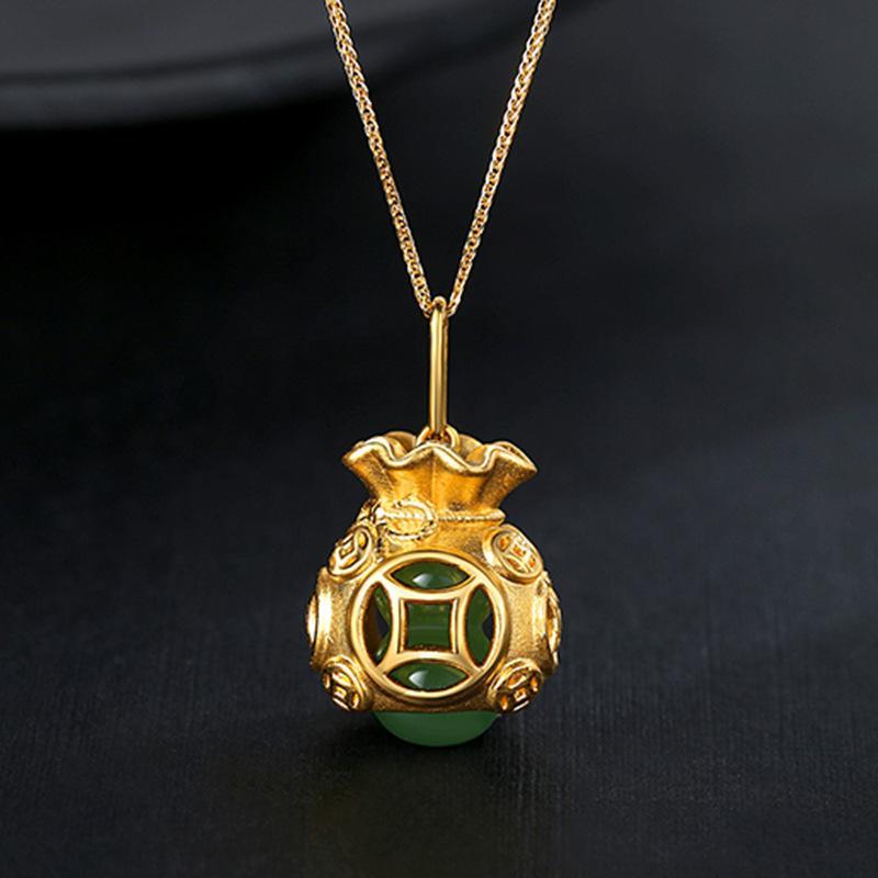 Lucky Money Bag Gourd Jade Necklace - Buddha Walks Shop