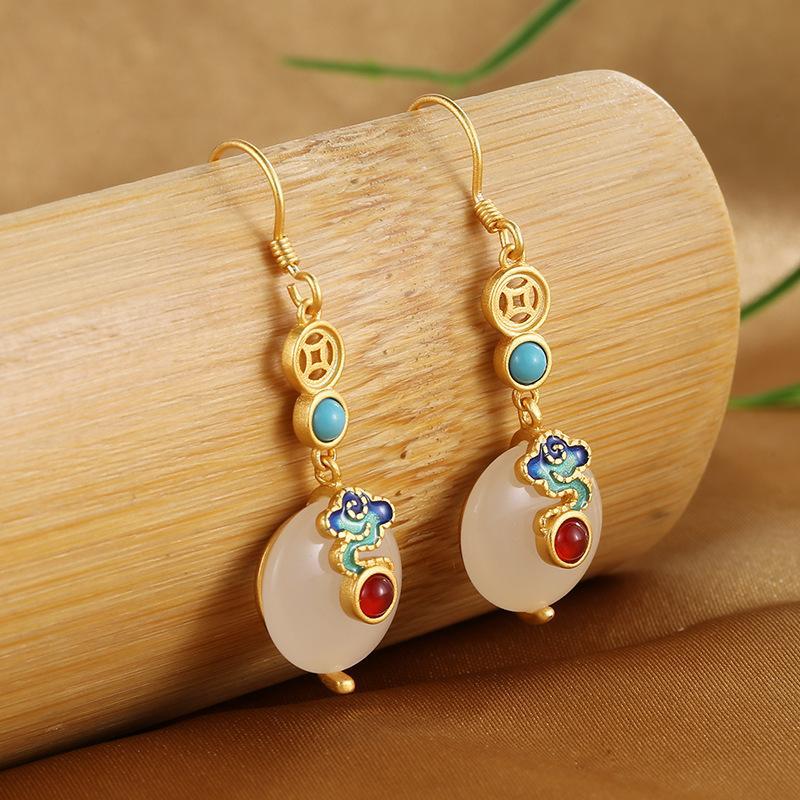 Feng Shui Coins Wealth Jade Earrings - Buddha Walks Shop