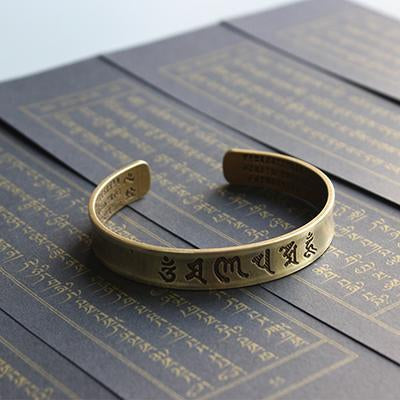 Tibetan Buddhist Mantra Brass Bangle - Buddha Walks Shop