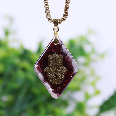 Hand of Fatima Orgonite Garnet Necklace - Buddha Walks Shop