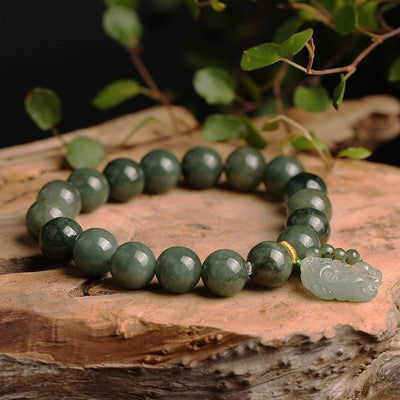 Natural Green Jade Fortune Pixiu Bracelet - Buddha Walks Shop