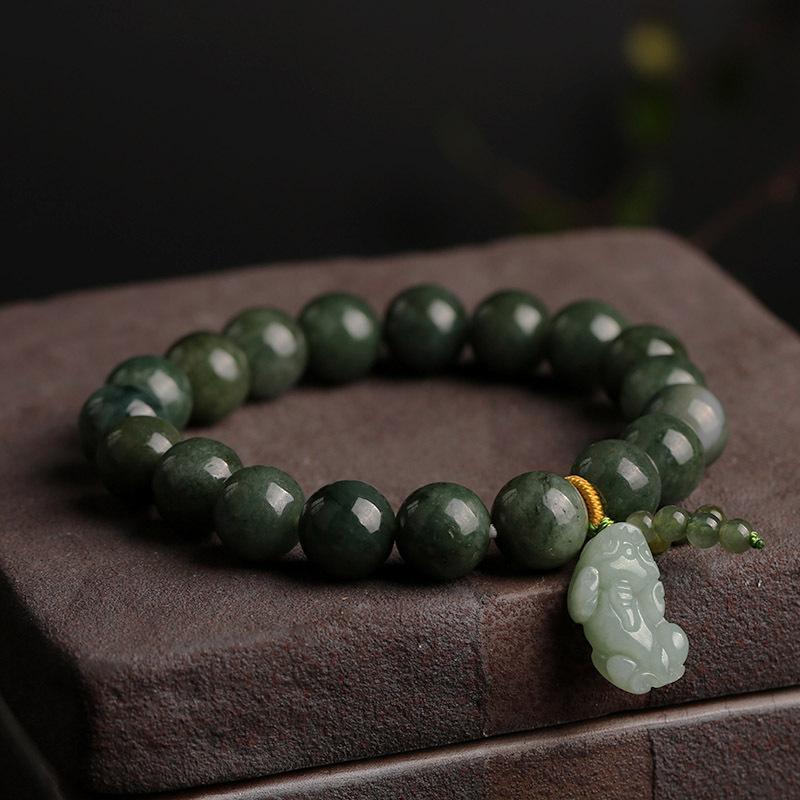 Natural Green Jade Fortune Pixiu Bracelet - Buddha Walks Shop