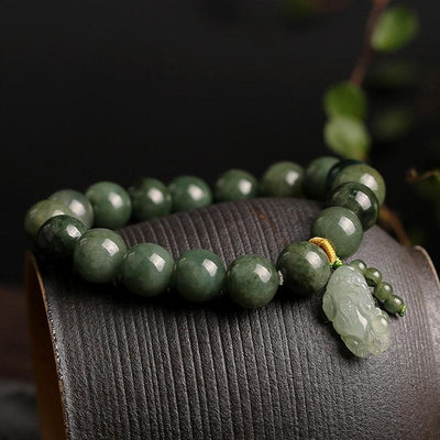 Natural Green Jade Fortune Pixiu Bracelet - Buddha Walks Shop