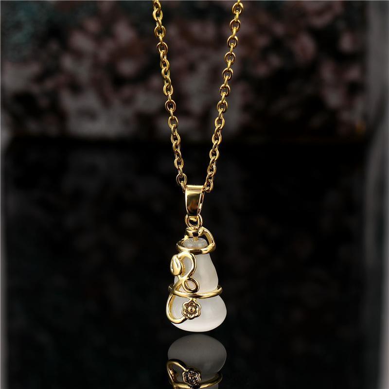 White Jade Gourd Necklace - Buddha Walks Shop