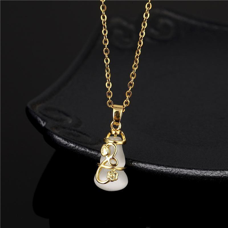 White Jade Gourd Necklace - Buddha Walks Shop