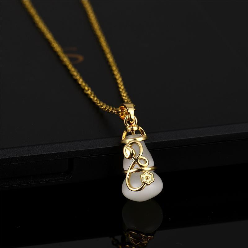 White Jade Gourd Necklace - Buddha Walks Shop