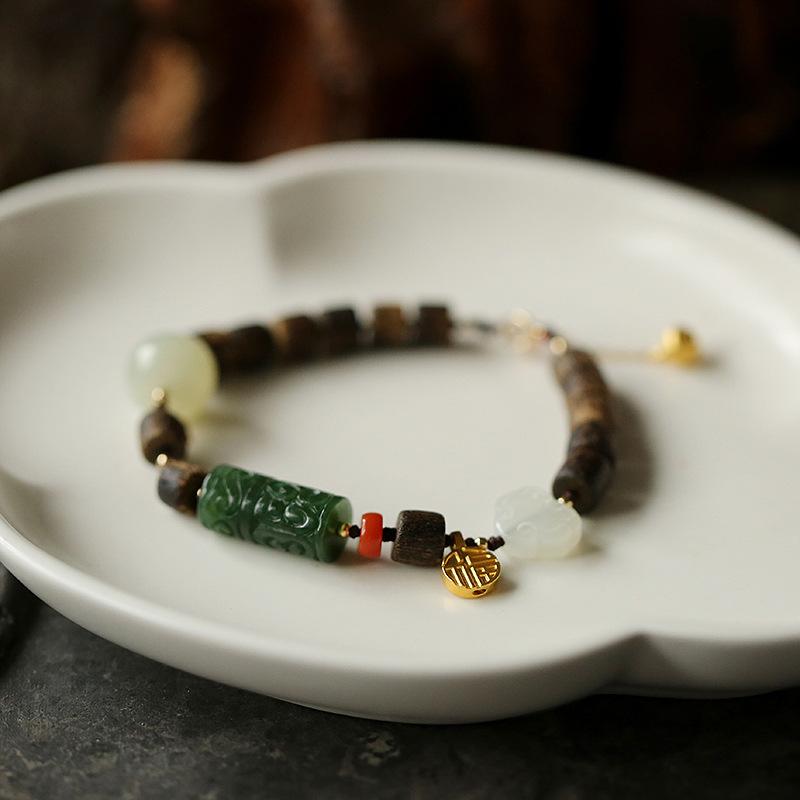 Agarwood and Jade Good Luck Bracelet - Buddha Walks Shop