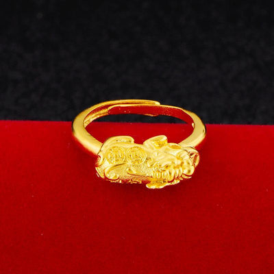 Gold Pixiu Brass Ring - Buddha Walks Shop