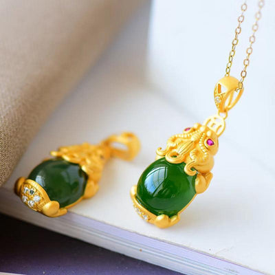 Natural Jade Pixiu Fortune Necklace - Buddha Walks Shop