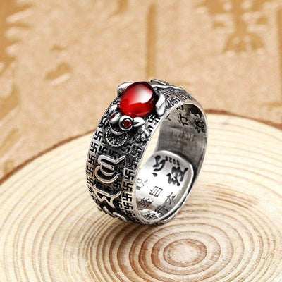 Pixiu Garnet Mantra Ring - Buddha Walks Shop