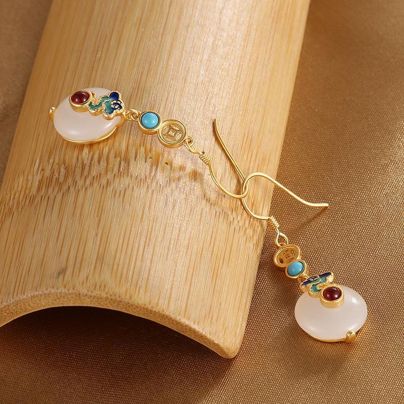 Feng Shui Coins Wealth Jade Earrings - Buddha Walks Shop