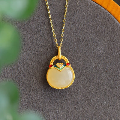 Lucky Money Bag Wealth Jade Necklace - Buddha Walks Shop