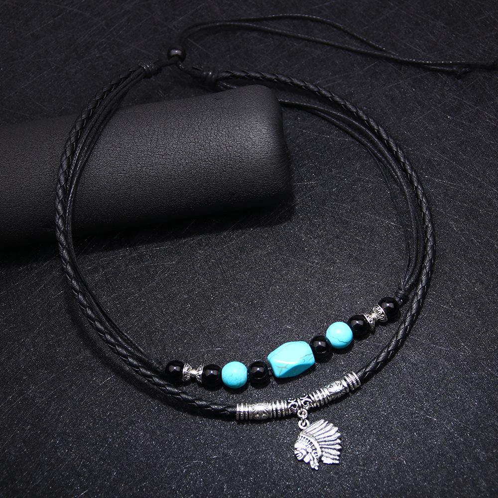 Turquoise Stone with Indian Head Pendant Necklace - Buddha Walks Shop