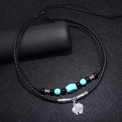 Turquoise Stone with Indian Head Pendant Necklace - Buddha Walks Shop
