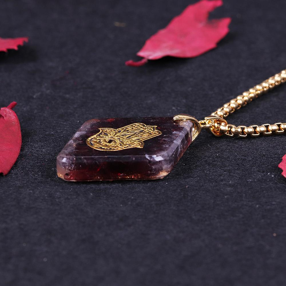 Hand of Fatima Orgonite Garnet Necklace - Buddha Walks Shop
