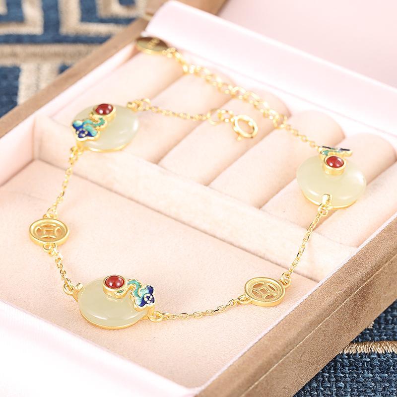 Feng Shui Coins Wealth Jade Bracelet - Buddha Walks Shop