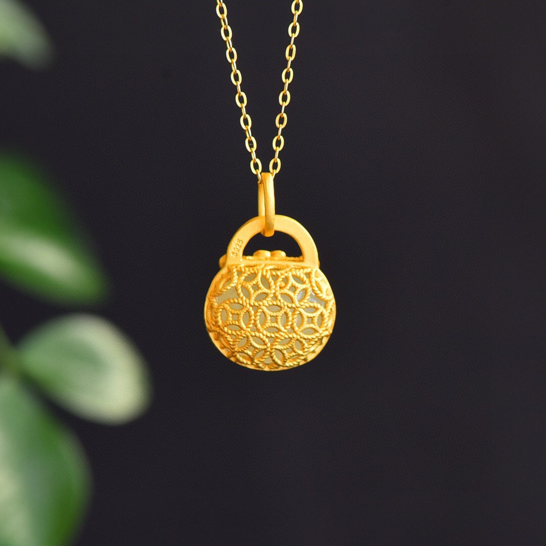 Lucky Money Bag Wealth Jade Necklace - Buddha Walks Shop