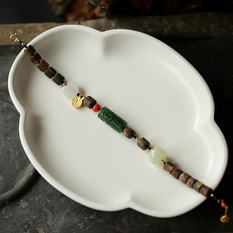 Agarwood and Jade Good Luck Bracelet - Buddha Walks Shop