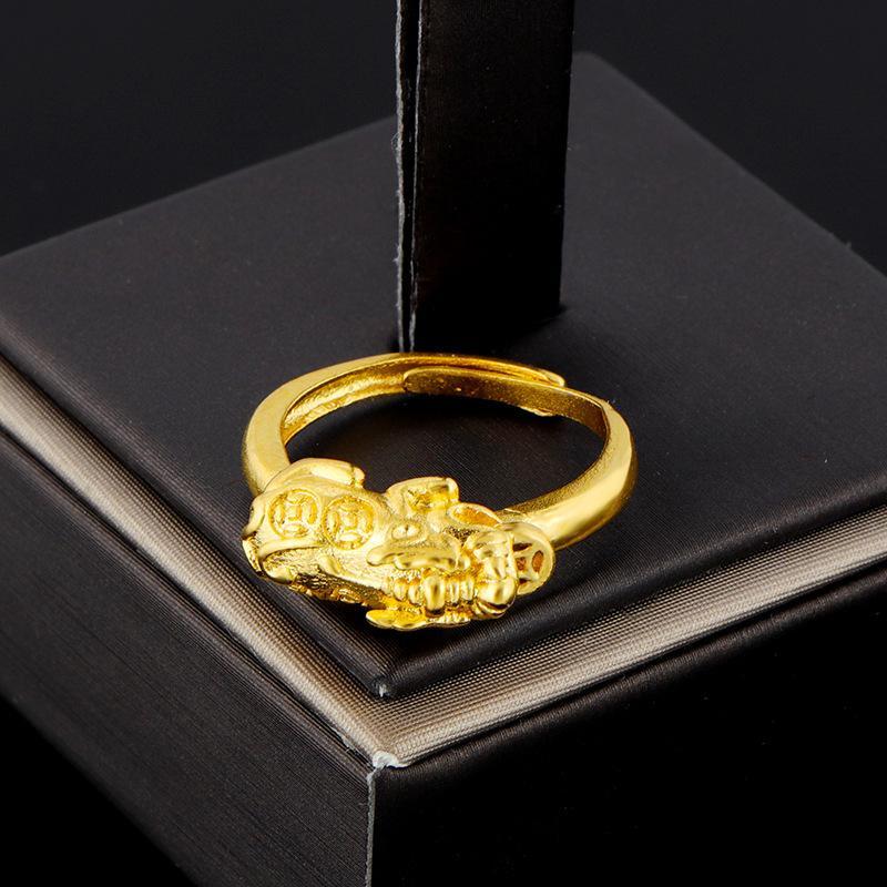 Gold Pixiu Brass Ring - Buddha Walks Shop