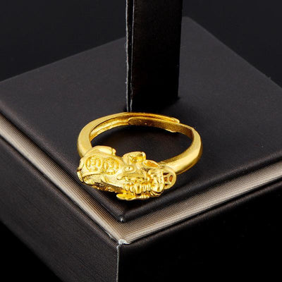 Gold Pixiu Brass Ring - Buddha Walks Shop