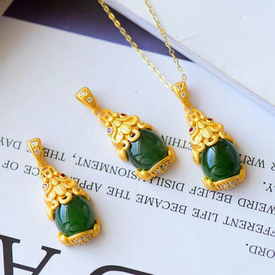 Natural Jade Pixiu Fortune Necklace - Buddha Walks Shop