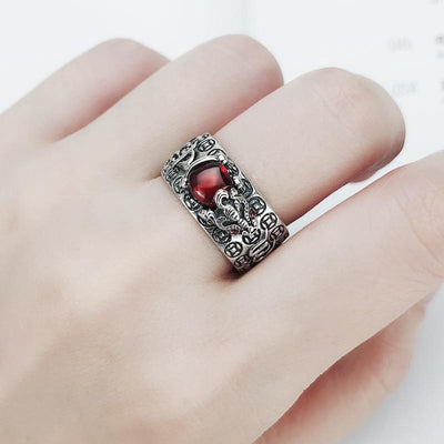 Pixiu Garnet Mantra Ring - Buddha Walks Shop