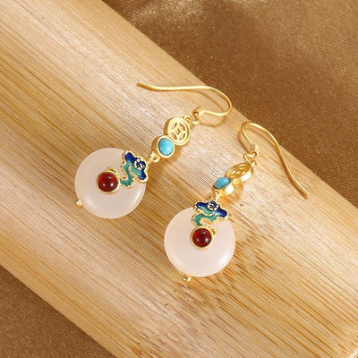 Feng Shui Coins Wealth Jade Earrings - Buddha Walks Shop