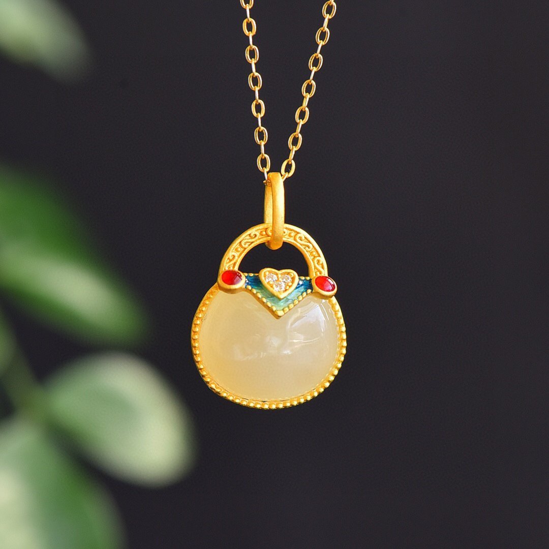 Lucky Money Bag Wealth Jade Necklace - Buddha Walks Shop