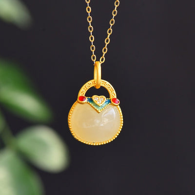 Lucky Money Bag Wealth Jade Necklace - Buddha Walks Shop
