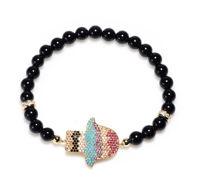 Natural Black Obsidian Hamsa Protection Bracelet  Limited Edition - Buddha Walks Shop