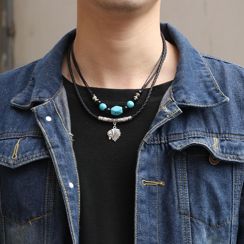 Turquoise Stone with Indian Head Pendant Necklace - Buddha Walks Shop