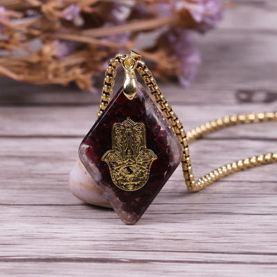 Hand of Fatima Orgonite Garnet Necklace - Buddha Walks Shop