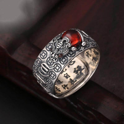 Pixiu Garnet Mantra Ring - Buddha Walks Shop