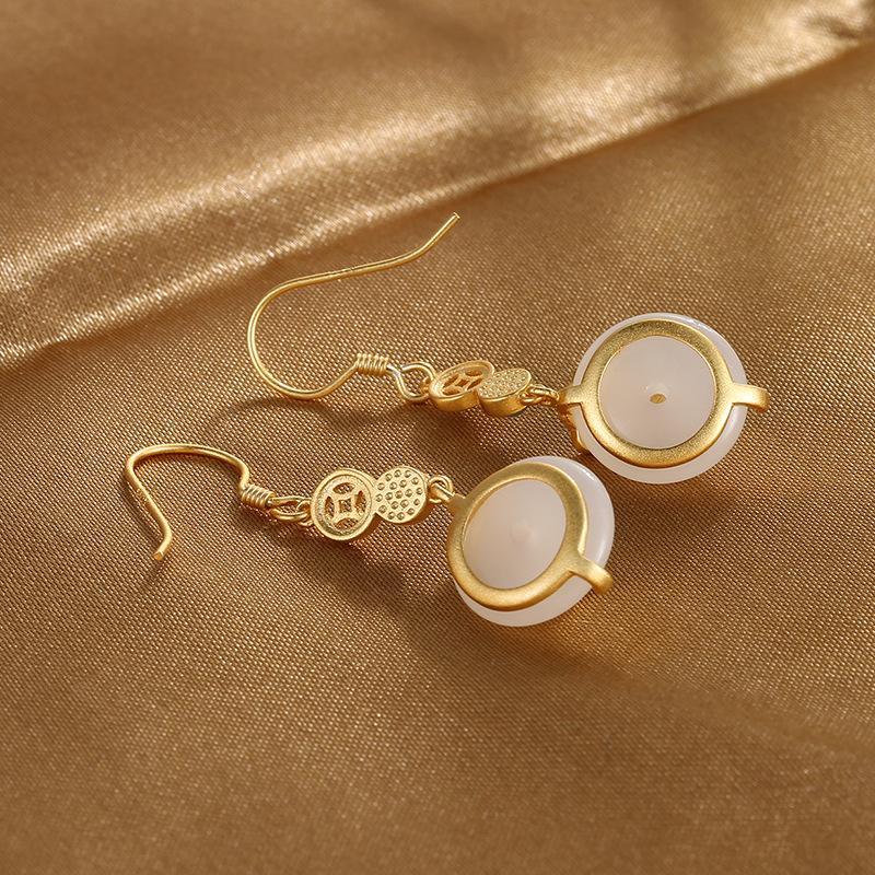 Feng Shui Coins Wealth Jade Earrings - Buddha Walks Shop