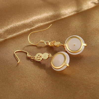 Feng Shui Coins Wealth Jade Earrings - Buddha Walks Shop