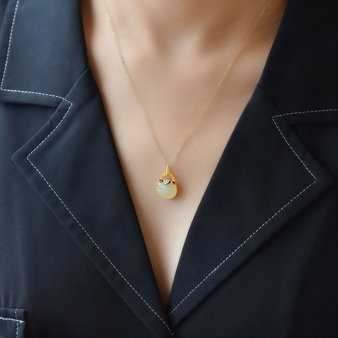Lucky Money Bag Wealth Jade Necklace - Buddha Walks Shop