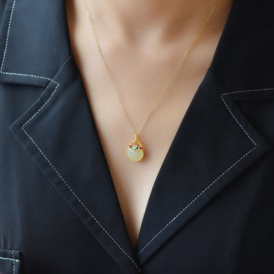 Lucky Money Bag Wealth Jade Necklace - Buddha Walks Shop