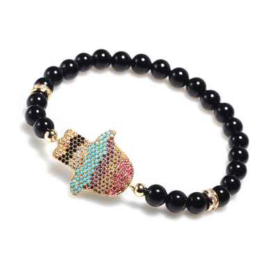 Natural Black Obsidian Hamsa Protection Bracelet  Limited Edition - Buddha Walks Shop