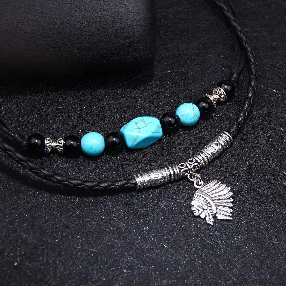 Turquoise Stone with Indian Head Pendant Necklace - Buddha Walks Shop
