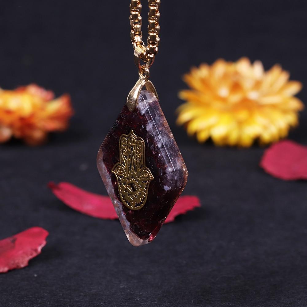 Hand of Fatima Orgonite Garnet Necklace - Buddha Walks Shop