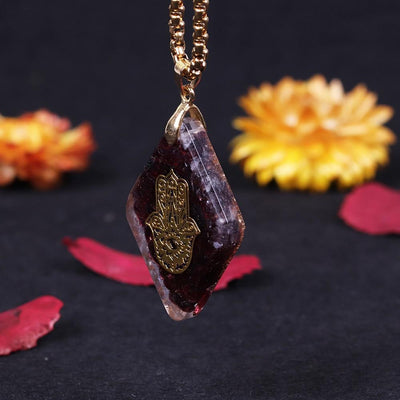 Hand of Fatima Orgonite Garnet Necklace - Buddha Walks Shop