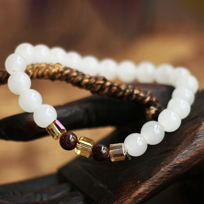 Natural White Chalcedony Positivity Bracelet - Buddha Walks Shop
