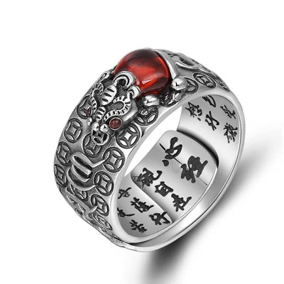 Pixiu Garnet Mantra Ring - Buddha Walks Shop