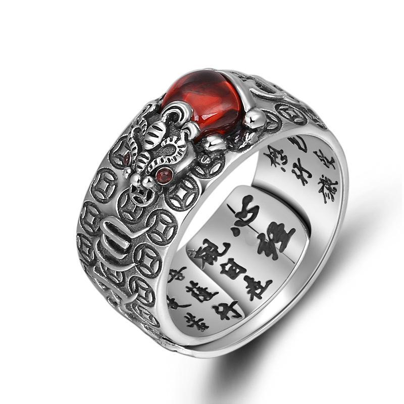 Pixiu Garnet Mantra Ring - Buddha Walks Shop