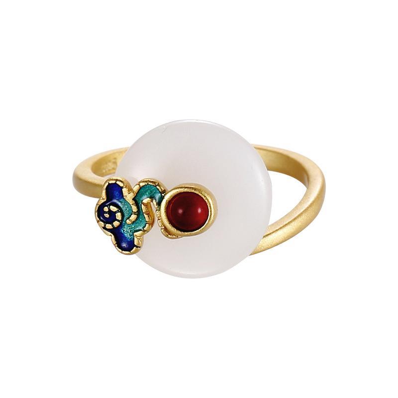 Auspicious Cloud White Jade Endless Luck Ring - Buddha Walks Shop