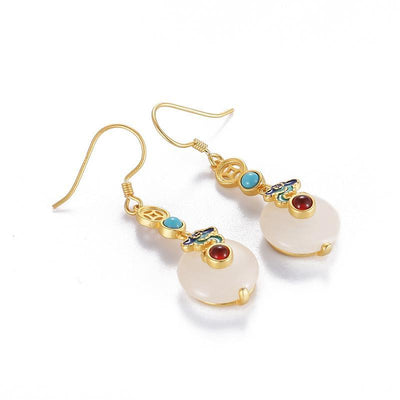 Feng Shui Coins Wealth Jade Earrings - Buddha Walks Shop