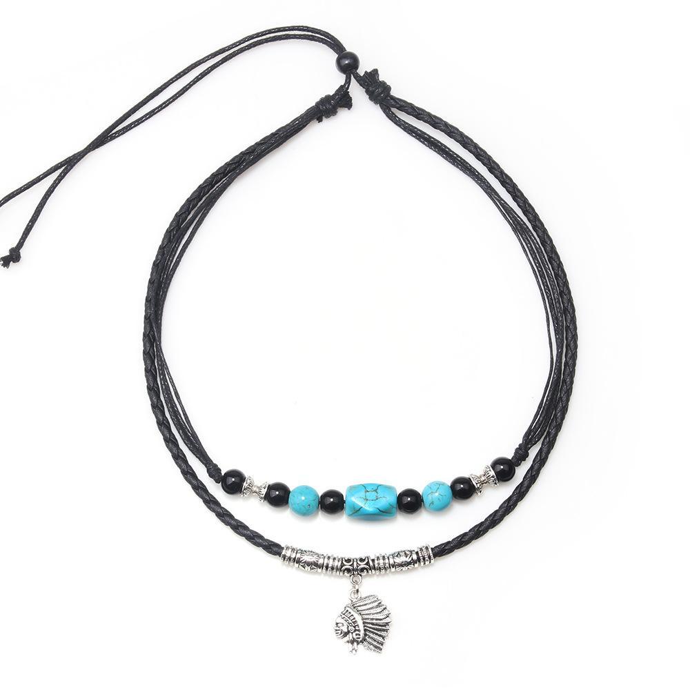 Turquoise Stone with Indian Head Pendant Necklace - Buddha Walks Shop