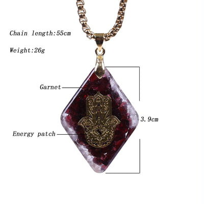 Hand of Fatima Orgonite Garnet Necklace - Buddha Walks Shop